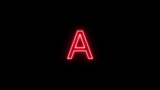 Neon letter alphabet A animation. Glowing neon capital letter alphabet A animation.Educational concept om black background.Glowing neon alphabet text animation. 4k video