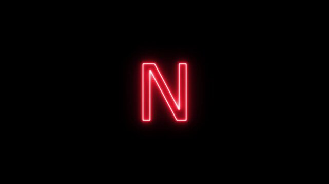 Neon letter alphabet N animation. Glowing neon capital letter alphabet N animation.Educational concept om black background.Glowing neon alphabet text animation. 4k video