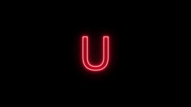 Neon letter alphabet U animation. Glowing neon capital letter alphabet u animation.Educational concept om black background.Glowing neon alphabet text animation. 4k video