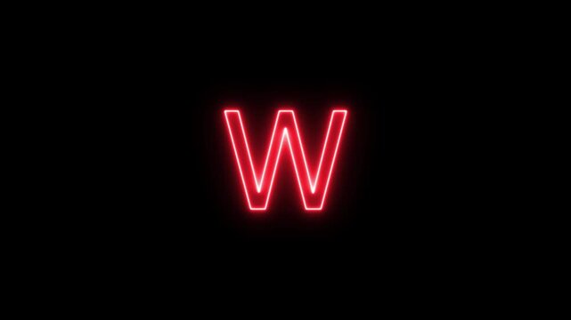 Neon letter alphabet W animation. Glowing neon capital letter alphabet W animation.Educational concept om black background.Glowing neon alphabet text animation. 4k video