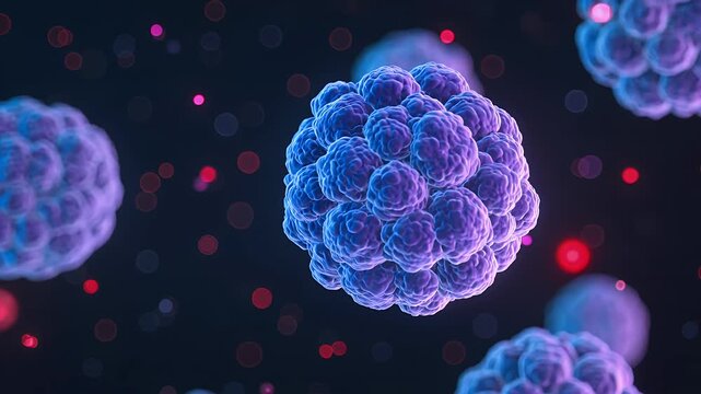 Virus, medical and science cell with microscopic view for healthcare, research and laboratory study. Bacteria, infection and biology with vaccine development, disease prevention and human health.