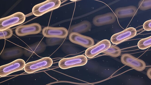 Bacteria, microscopic and medical research for science, health and biology. Microbiology, pathogen and disease with infection, cell structure and organism for laboratory, pharmacy and education study