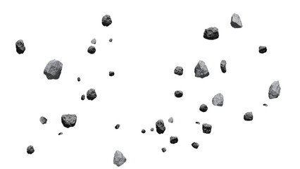 Asteroid Rocks Flying in Zero Gravity Space, 3D Render Isolated on Transparent Background © Raihan