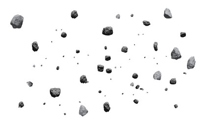 Flying Asteroid Rocks and Boulders in Zero Gravity, Isolated on Transparent Background © Raihan