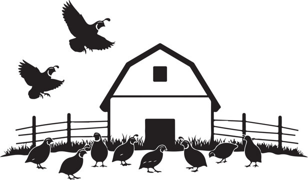 Black silhouette of geese near a barn fence grass silhouettes