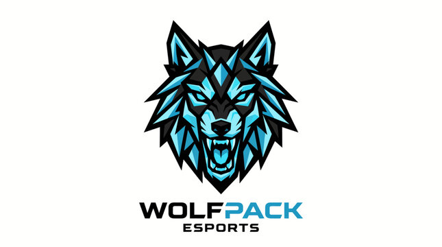Geometric wolf pack esports mascot logo on white background