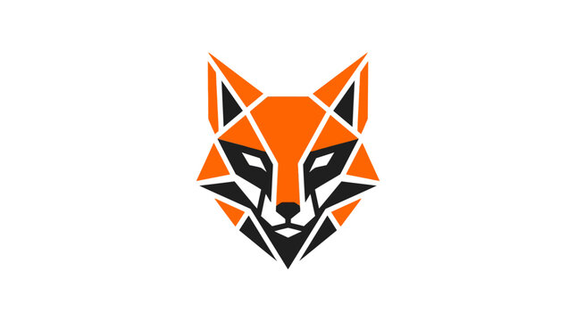 Striking geometric fox head design in bold orange and black for modern branding and identity