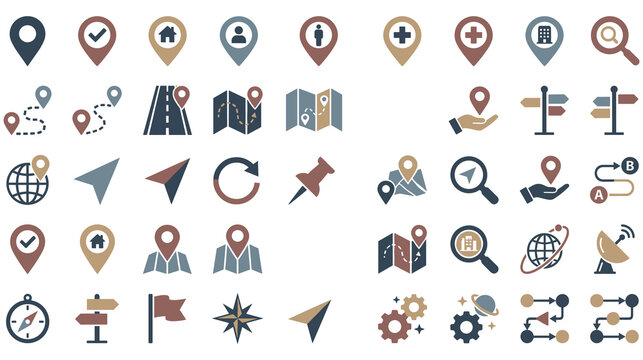 Navigation and location map pin icons for travel and direction.
