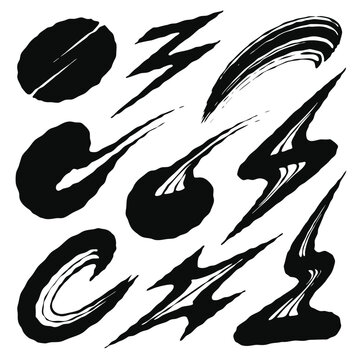Dynamic Black Ink Brush Stroke Lightning Bolt Vector Asset Set