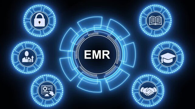 Electronic health record. EHR, EMR. Medicine and healthcare concept. glowing animation.. 4k video animation