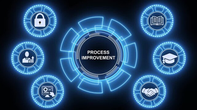 Animated process improvement graphic, performance metrics, and business insights from large data sets ,network , business ,technology concept