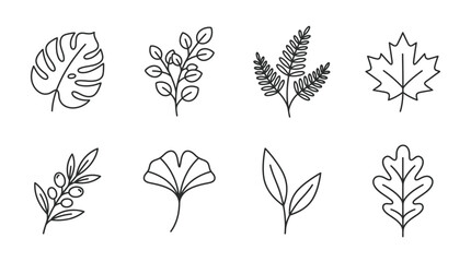 Hand-drawn botanical icons: leaves and branches collection © chintya