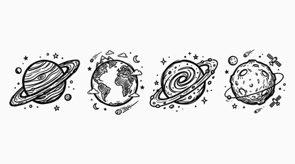 Cosmic Planets & Earth Hand-Drawn Style - Vector Illustration © chintya