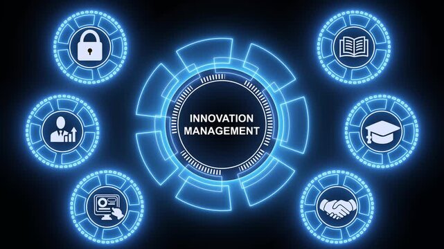 Innovation management concept, business insights from large data sets, Animated data analytics banner web icons isolated
