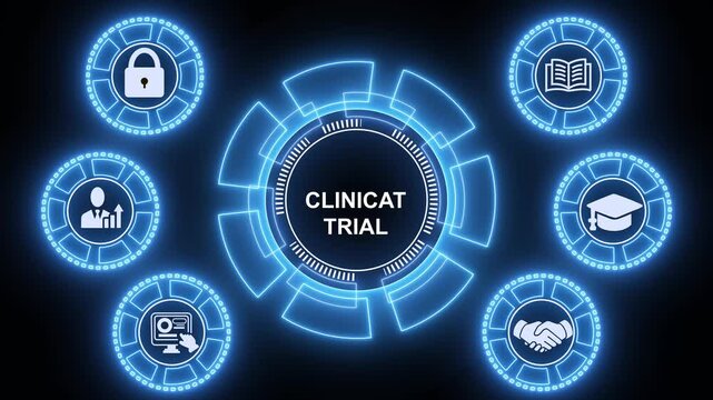 Business, Technology, Internet and network concept. virtual display: Clinical trial, business insights from large data sets.