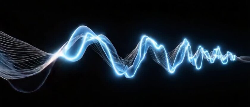 Abstract Blue Waveform: A vibrant blue waveform dances across a dark background, illustrating the dynamic nature of sound, data, or energy in an abstract and mesmerizing display.
