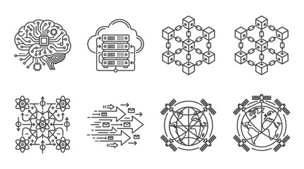 Obraz premium Technology Icons: AI, Cloud, Blockchain, Network, Quantum, Data