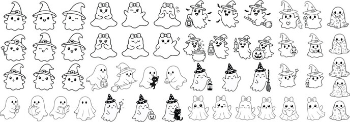 Fototapeta premium Cute Ghosts, Vector Illustration, Illustration of Spooky Ghosts