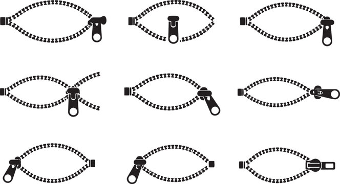 Black curved zippers, zipper silhouettes, curved, outline zippers