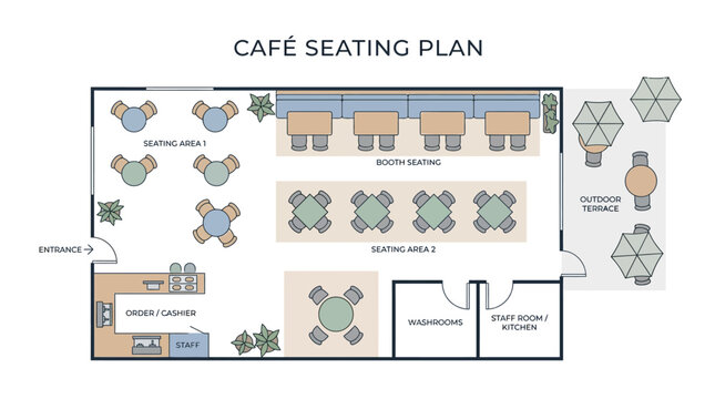 Caf&eacute; Seating Plan Layout with Dining and Outdoor Areas