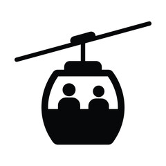 Fototapeta premium Cable car icon silhouette for mountain tourism transportation on white background.