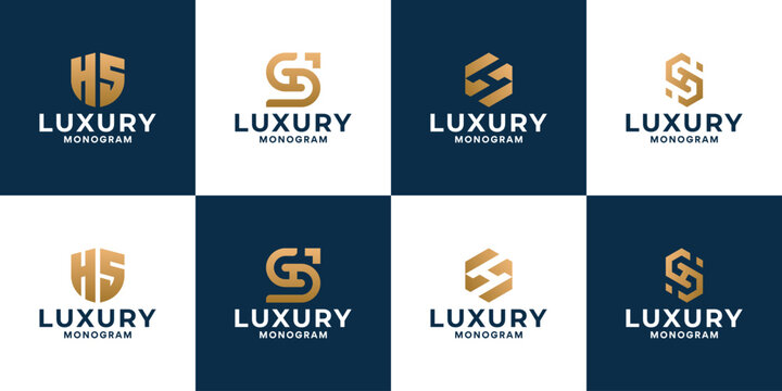 Set of initial letter SH logo design monogram