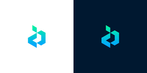 Abstract geometric letter B logo design icon on white and dark backgrounds for technology corporate brand identity © Eunois