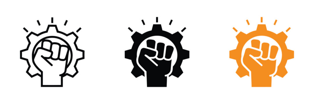 Will Power Icon Featuring Industrial Strength Labor Symbol for Revolution Motivation Perseverance and Collective Human Power  vector design