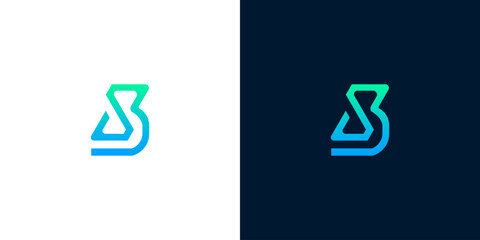 Modern abstract letter S and B monogram logo icon with gradient blue and green lines for business identity © Eunois