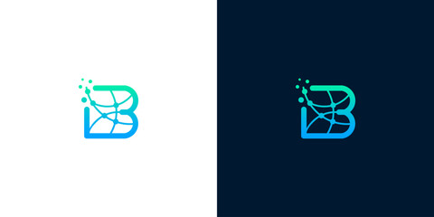 Modern abstract letter B logo design featuring interconnected lines and flowing digital particles, symbolizing global networks, technology, and innovative communication solutions © Eunois