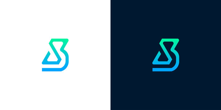 Modern abstract letter S and B monogram logo icon with gradient blue and green lines for business identity