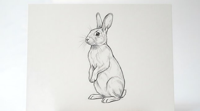 Hand drawn rabbit outline sketch on plain white paper