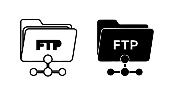 Minimal black silhouette icon, simple flat vector, bold black shape, no, no shading ftp folder icon with network share symbol, on a, flat icon style
