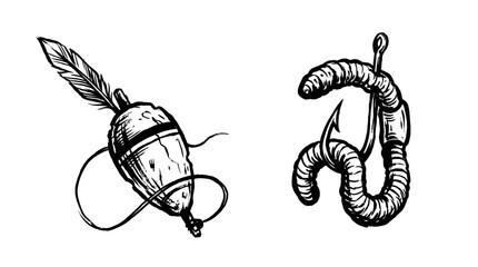 Fishing Bobber and Worm with Hook Illustration © kampus