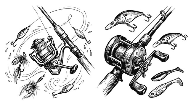 Fishing Gear Illustration: Rods, Reels, and Lures