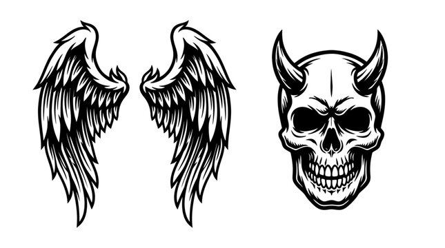 Angel Wings and Devil Skull Illustration