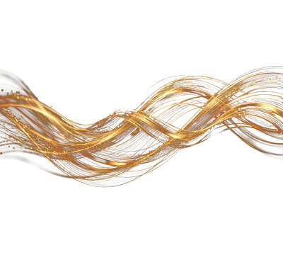 Abstract Golden Liquid Waves and Sparkles Isolated on White Background
