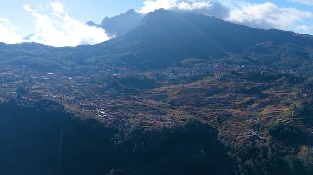 Aerial view of the terraced fields in Yuanyang, Yunnan Province