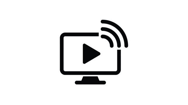 Television Screen With Play Button And Signal Waves Black Vector Icon