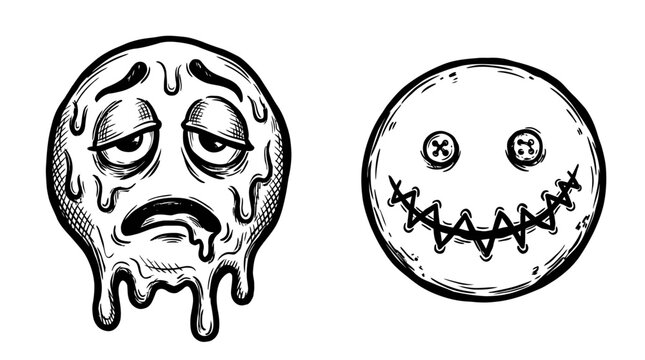 Dripping Sad Face vs. Stitched Happy Face - Emotions Contrast