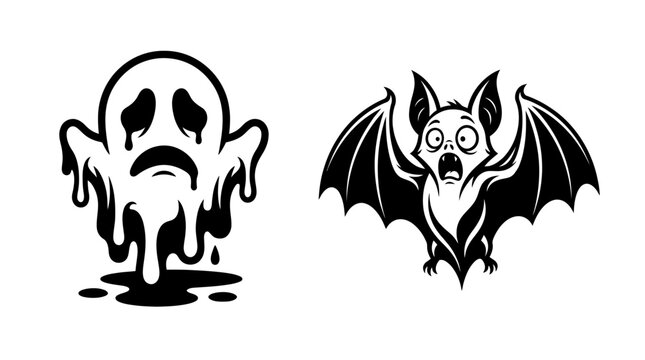 Scared Bat and Crying Ghost Halloween Icons