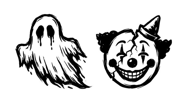 Spooky Ghost and Cracked Clown Halloween Icons