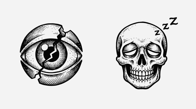 Broken Eye and Sleeping Skull Icon Illustration
