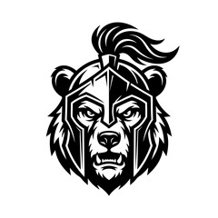 Obraz premium A black and white illustration of a lion's head with a helmet on fire Style Sport Technology Culture