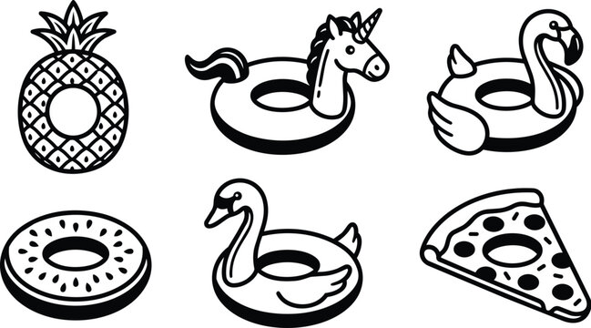 Pineapple float unicorn float flamingo float donut float and pizza slice pool toys