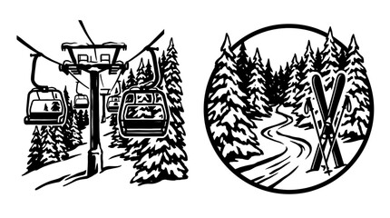 Ski Lift & Snowy Forest Scene - Winter Sports Icons © MuhammadRafi