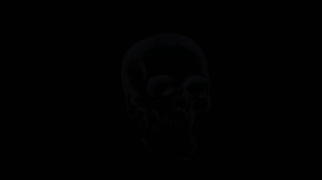 Skull glowing ethereal animation with floating particles and mystical smoke effect for digital motion background video footage abstract design project