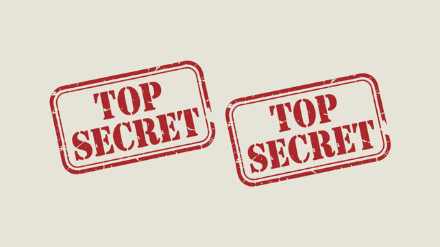 Two red top secret stamps with distressed texture displayed against a neutral toned background classified confidential disclosure document file
