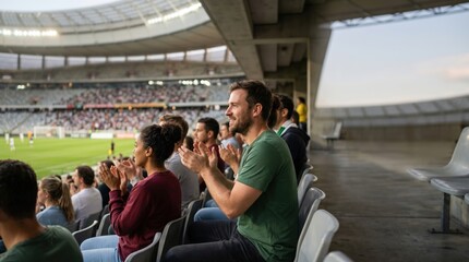 Fototapeta premium Supporters clapping in covered stadium seats during live sports event