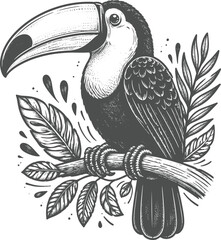 Obraz premium Vintage Toucan Bird Engraving Tropical Wildlife Vector Illustration